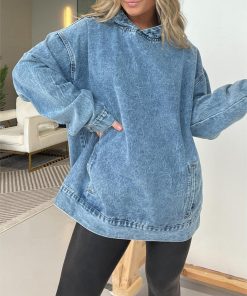 2024 New Denim Hooded Sweatshirt with Front Pockets (Buy 2 Free Shipping)