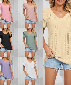 Solid Color Double-sleeved V-neck Loose T-shirt (Buy 3 Free Shipping)
