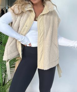 Women's Button Paneled Teddy Fleece Vest Jacket (Buy 2 Free Shipping)