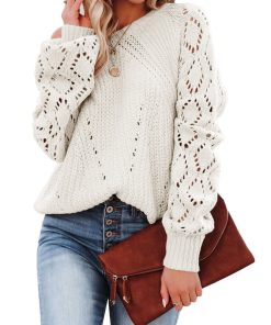 Women's Cutout Pattern Crew Neck Sweater