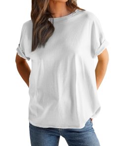 Women���s Solid Color Round Neck Short Sleeve T-shirt (Buy 2 Free Shipping)