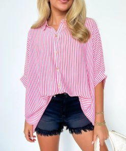 Women's Oversized Striped Button-down Shirt (Buy 2 Free Shipping)