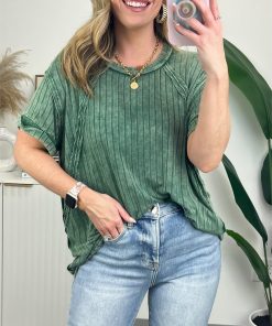 Women's Slouchy Ribbed Mineral Wash Tee (Buy 2 Free Shipping)