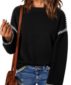 Women's Contrast Cable Knit Pullover Sweater (Buy 2 Free Shipping)