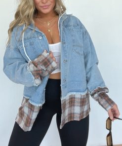 Plaid Hooded Denim Jacket (Buy 2 Free Shipping)