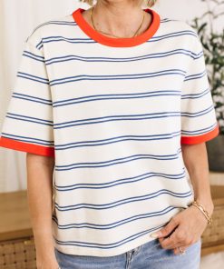 Women's Color Block Short Sleeve Striped T Shirt (Buy 2 Free Shipping)
