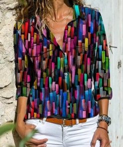 Women's Vintage Colorful Vertical Stripes Print Shirt