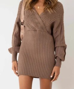 Women's V-neck Sexy Twist Sweater Hip Wrap Skirt