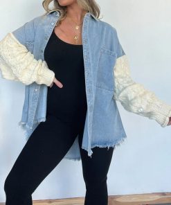 2024 New Cozy Sweater Sleeve Denim Shacket (Buy 2 Free Shipping)